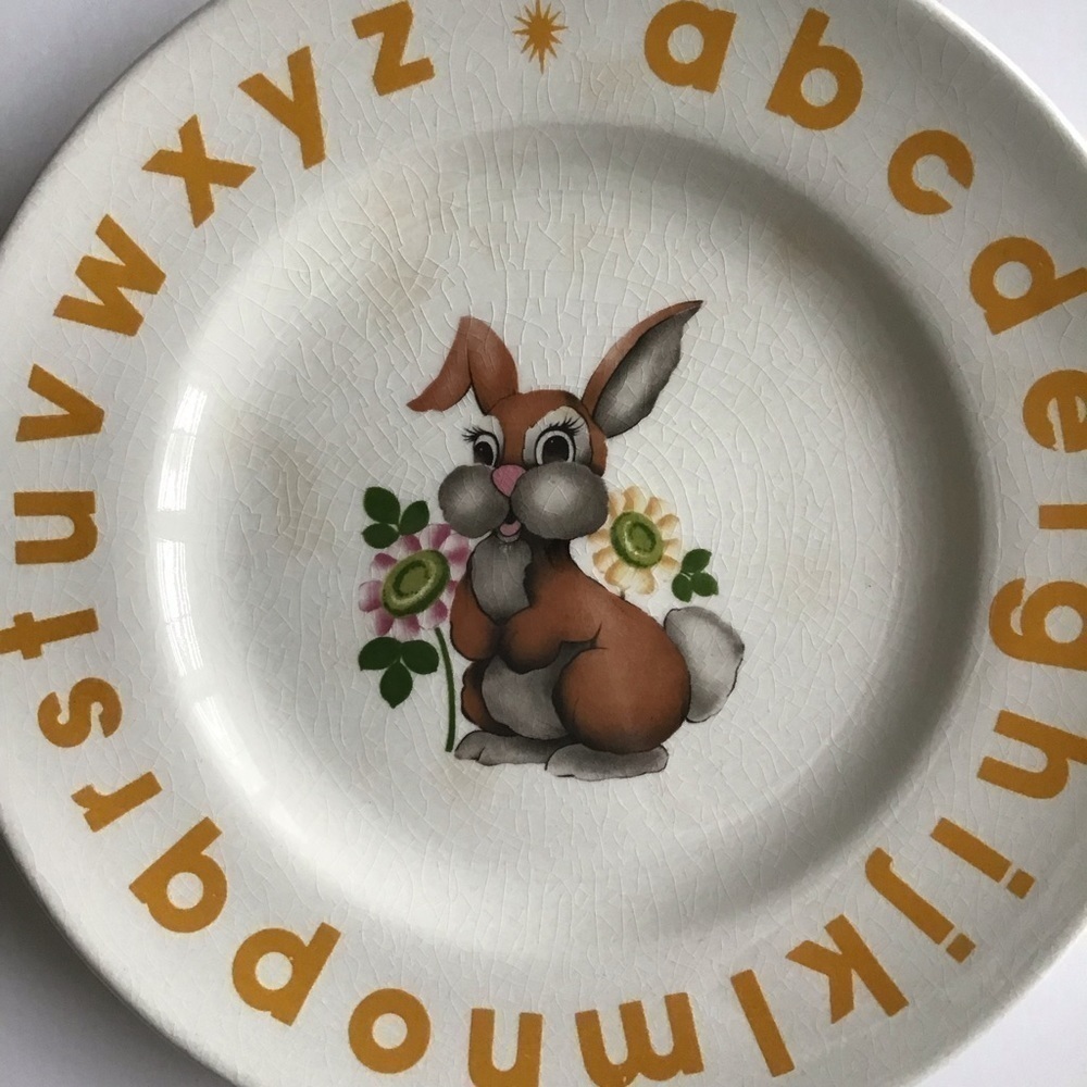 Child’s Alphabet Plate & Bowl England Woods & Sons Nursery Rhyme Bunny Vintage - Picture 9 of 16
